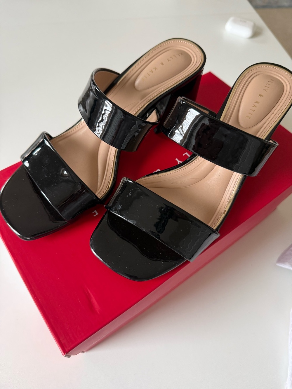 Kelly & Katie Black Patent Double-Band Slide Sandals